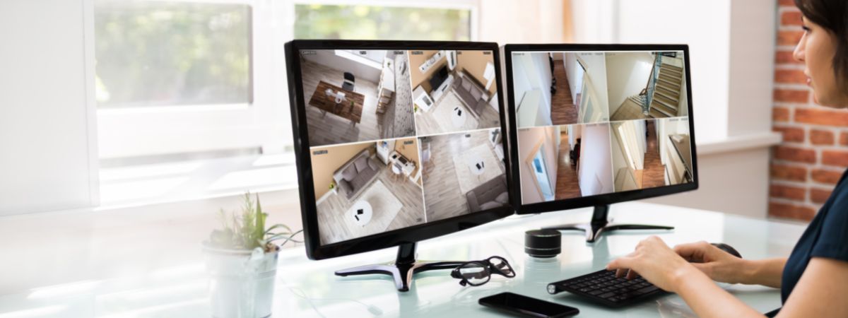 Woman watching CCTV