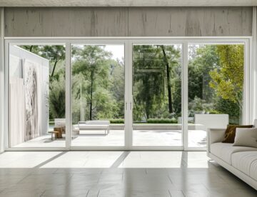 Modern house with sliding doors opening to the garden