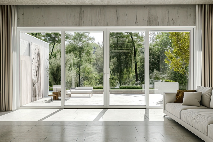 Modern house with sliding doors opening to the garden